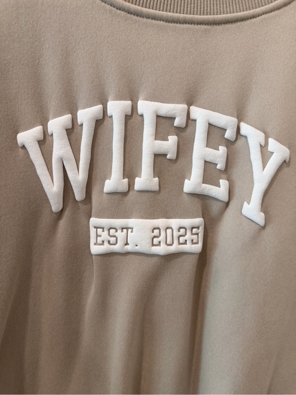 SHEIN Wifey EST. 2023 Beige Crewneck Sweatshirt - Picture 2 of 5